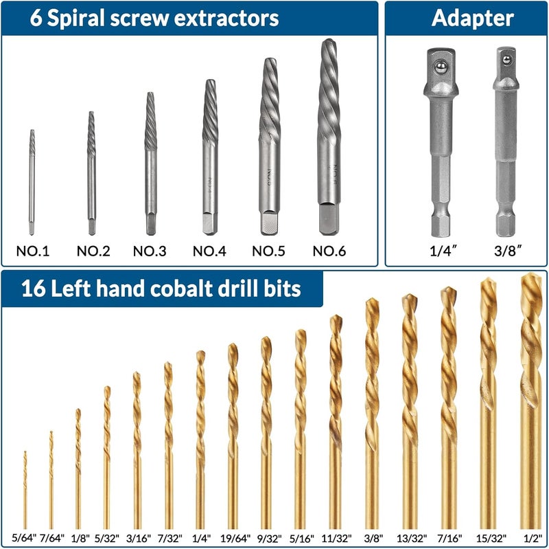 Thinkpro Screw & Bolt Extractor Set and Left Hand Drill Bit Kit,54 PCS Easy Out Stripped Screw Remover with Hex Adapter,Lug Nut Remover for Broken,Damaged,Rusted,Rounded-Off Studs. - Image 3